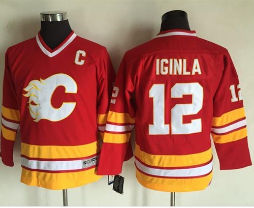 Flames #12 Jarome Iginla Red CCM Throwback Stitched Youth NHL Jersey - Click Image to Close